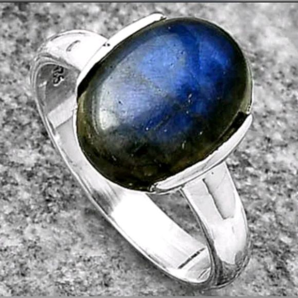 Sale 3ct Natural Blue Fire Labradorite  Madagascar 925 Sterling Silver Ring s.6 - Picture 2 of 8